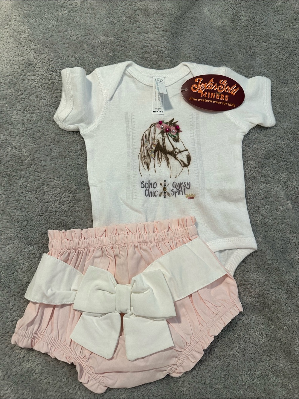 Mud Pie White Bodysuit with Pink Bloomers and White Bow